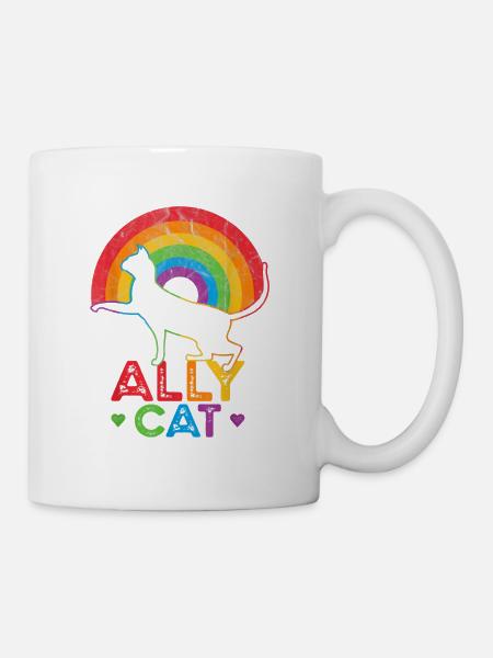 Ally Cat LGBT Pride Ally Cat With Rainbow - Mug - white