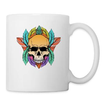Colorful Skull Feathers Pattern Peace Gothic - Mug - white - Right