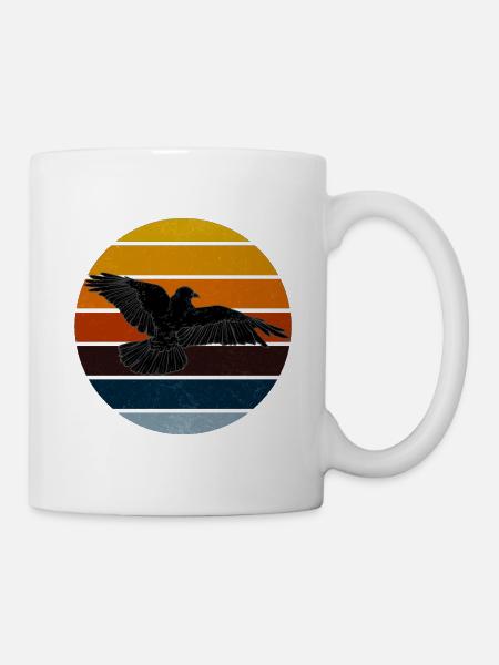 Black Crow Raven Retro Sonnenuntergang Gothic Vogelliebhaber - Tasse - Weiß