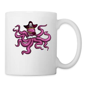 Oktopus Pirat Piratenhut Augenklappe Schnurbart - Tasse - Weiß - Rechts