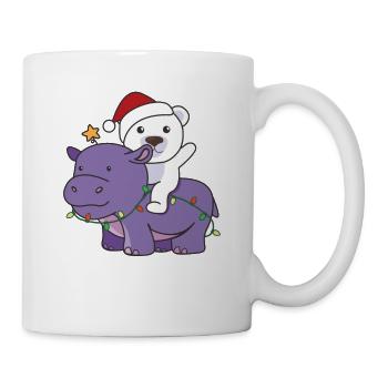Weihnachts Hippo Eisbär frohe Weihnachten Hippo - Tasse - Weiß - Rechts
