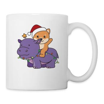 Christmas Hippo Shiba Inu Merry Christmas Dogs - Mug - white - Right