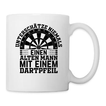 Dart Alter Mann Dartpfeile - Darts Dartspieler - Tasse - Weiß - Rechts