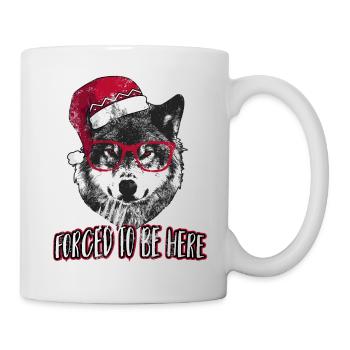 Gezwungen, hier zu sein - Grumpy Christmas Wolf - Tasse - Weiß - Rechts
