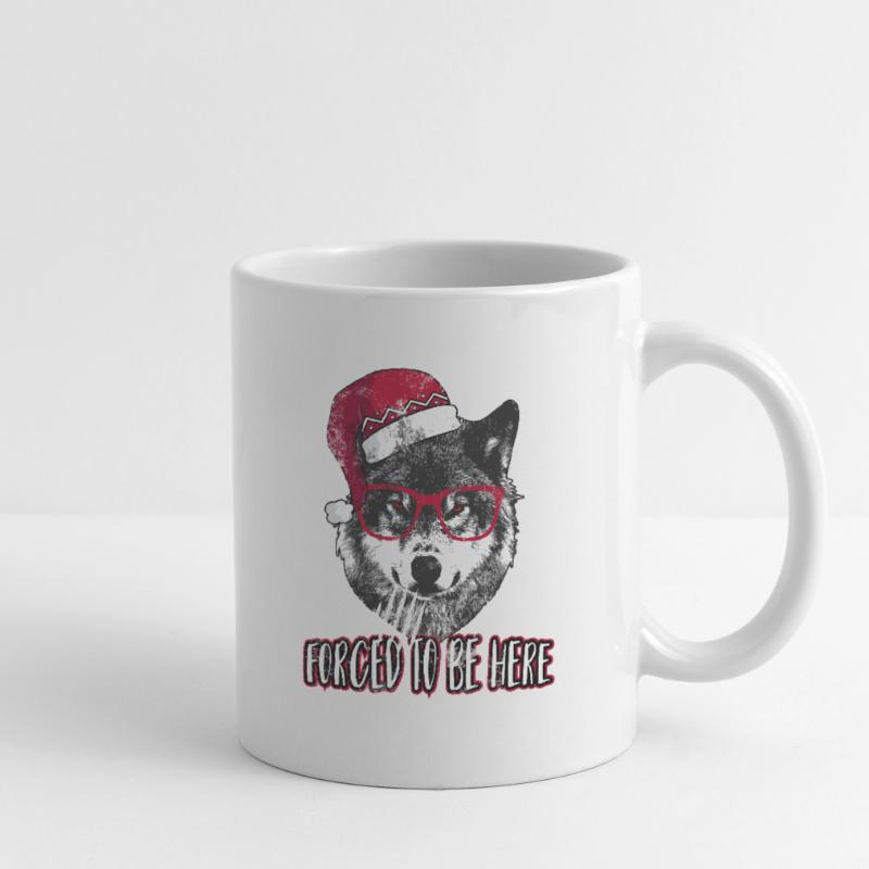 Forced to be here - Grumpy Christmas Wolf Mug