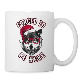 Gezwungen, hier zu sein - Grumpy Christmas Wolf - Tasse - Weiß - Rechts