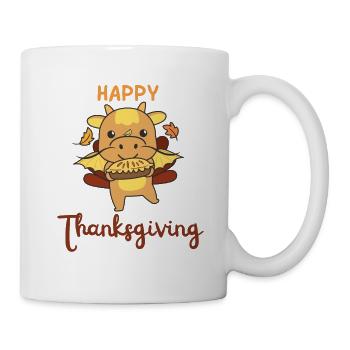 thanksgiving day outfits turkey dragon with pie - Mug - white - Right