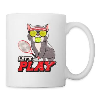 Funny Tennis Cat With Tennis Racket Ball Tennis Pl - Mug - white - Right