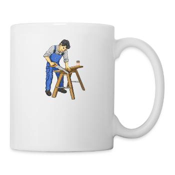 D’abord je bois du café puis je construis des choses charpentier - Mug blanc - blanc - Droite
