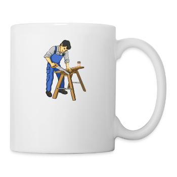 D’abord je bois du café, puis je construis un jeu de mots menuisier - Mug blanc - blanc - Droite