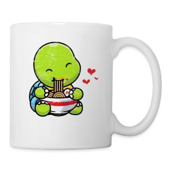 Kawaii Turtle Eating Ramen Noodles Anime Girls - Mug blanc - blanc - Droite