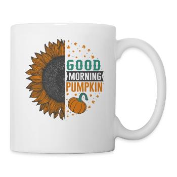 Halloween Thema Guten Morgen Kürbis Sonnenblume - Tasse - Weiß - Rechts