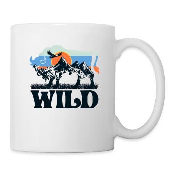 Wild Bison Wildnis Natur Berge retro - Tasse - Weiß - Rechts