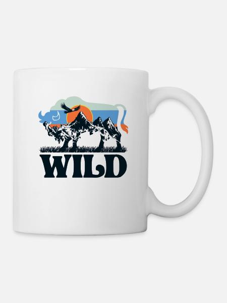 Wild Bison Wilderness Nature Mountains retro - Mug - white