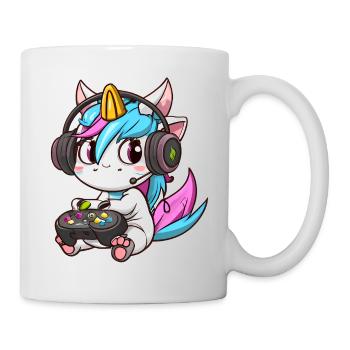 00234 süßes Einhorn mit Headset und Controller - Tasse - Weiß - Rechts