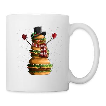 Christmas Snowman building from hamburgers - Mug - white - Right