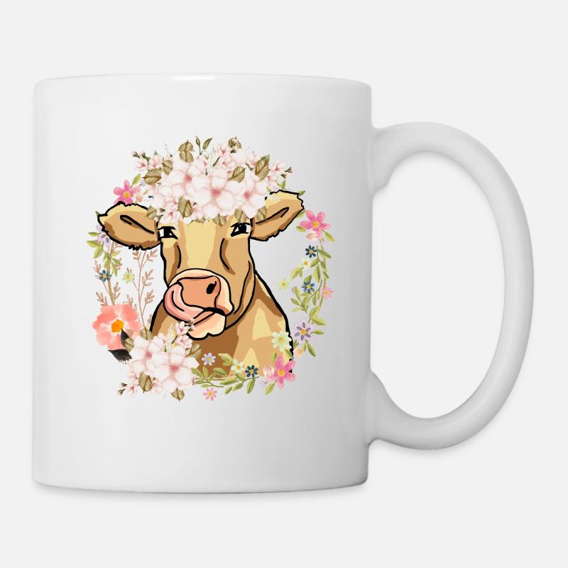 Cute cow with floral wreath - Mug - white