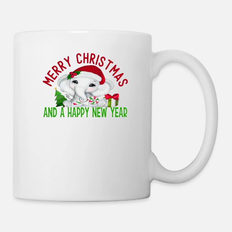 Joyeux Noël et une bonne année mignon éléphant - Mug blanc - blanc