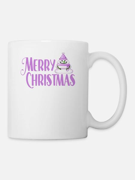 Merry Cristmas Rosaner Schneeman - Tasse - Weiß