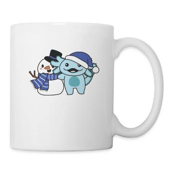 Axolotl mit Schneemann im Winter zu Weihnachten - Tasse - Weiß - Rechts