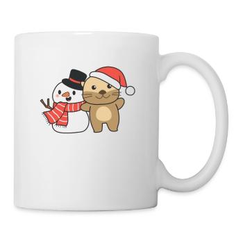 Loutre avec bonhomme de neige en hiver pour Noël - Mug blanc - blanc - Droite