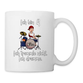Ich bin 4 - Jungen Schlagzeuger - Tasse - Weiß - Rechts