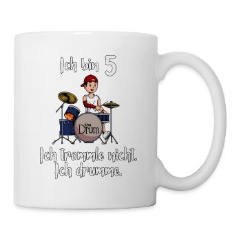 Ich bin 5 - Jungen Schlagzeuger - Tasse - Weiß - Rechts
