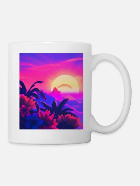 Synthwave Sun Hawaii Vaporwave Aesthetic - Tasse - Weiß
