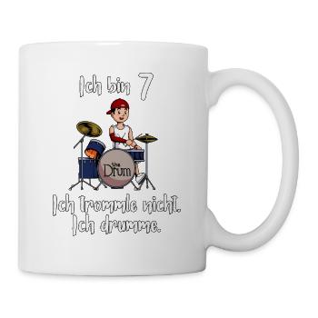 Ich bin 7 - Jungen Schlagzeuger - Tasse - Weiß - Rechts
