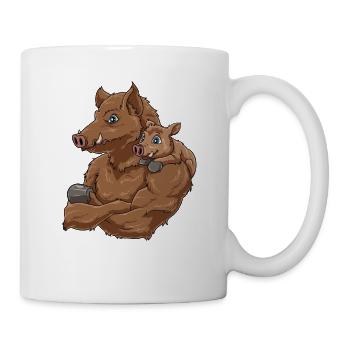 Wildschwein Vatertag Papa Vater und Baby - Tasse - Weiß - Rechts