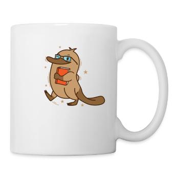 cunning platypus with book and glasses - Mug - white - Right