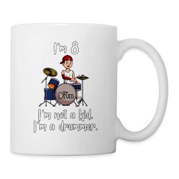 Ich bin 8 - Jungen Schlagzeuger - Tasse - Weiß - Rechts