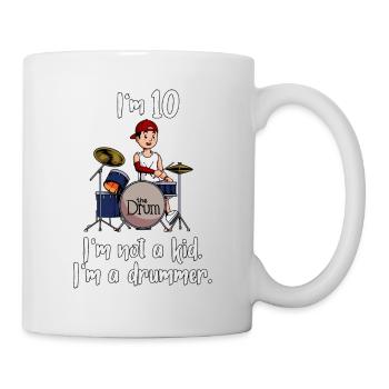 Ich bin 10 - Jungen Schlagzeuger - Tasse - Weiß - Rechts
