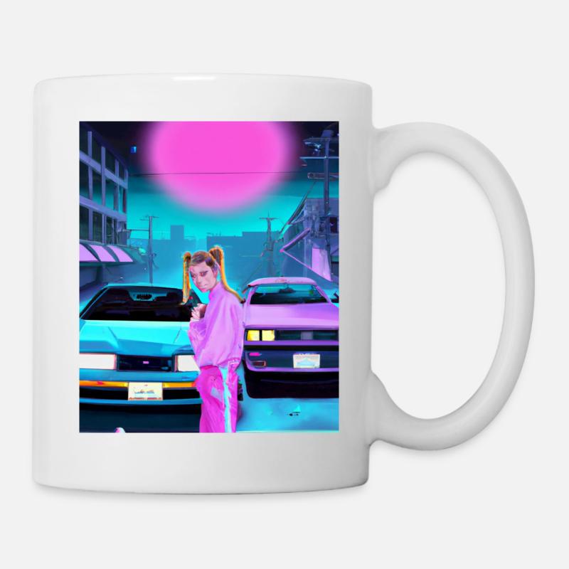 Vaporwave Aesthetic Synthwave Car Anime Girl - Tasse - Weiß