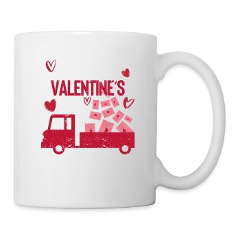 Happy Valentines Day Red truck with letters post - Mug - white - Right