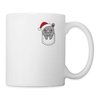 Fröhliche Weinachten süßes Nashorn in Brusttasche - Tasse - Weiß - Rechts