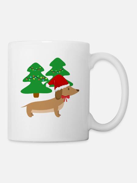 Weihnachten Dackel Wald Hund Geschenk - Tasse - Weiß