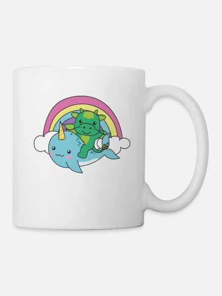 Narwal Drache ozean einhorn kawaii Regenbogen - Tasse - Weiß
