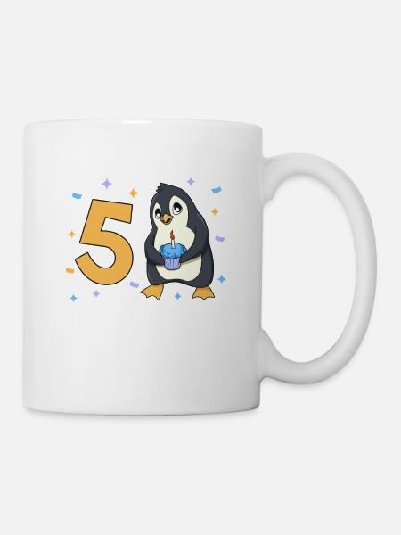 Mit Pinguin - Kinder Geburtstag 5 Jahre - Tasse - Weiß