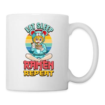 Lustige Kawaii Mädchen essen Schlaf Ramen wiederholen - Tasse - Weiß - Rechts