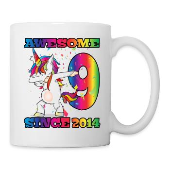 Awesome Since 2014 9. Geburtstag Dabbing Unicorn - Tasse - Weiß - Rechts