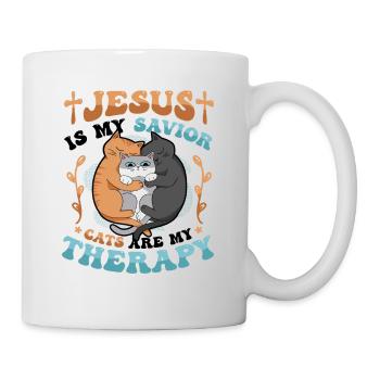 Jesus is my Savior, cats are my therapy. - Mug - white - Right
