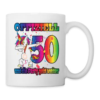 Offiziell 50 und die Party geht weiter - Einhorn - Tasse - Weiß - Rechts