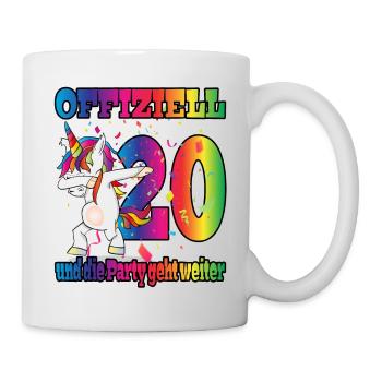 Offiziell 20 und die Party geht weiter - Einhorn - Tasse - Weiß - Rechts