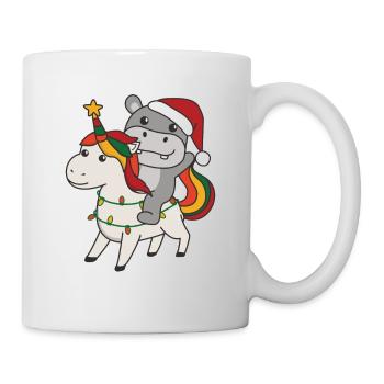 Weihnachts Einhorn Hippo frohe Weihnachten Einhorn - Tasse - Weiß - Rechts