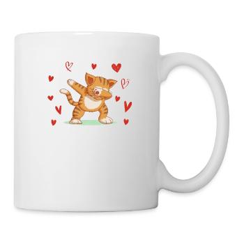 Funny Dabbing Cat Heart Valentine's Day Kitten - Mug - white - Right
