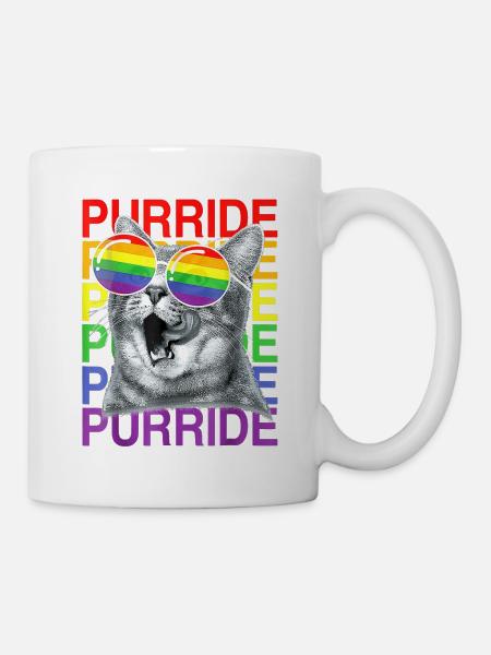 Cute Cat Gay Pride Month Rainbow Flag Sunglasses - Mug - white