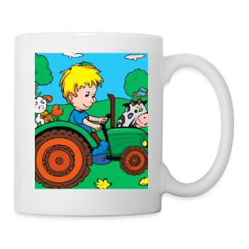 Green Tractor Birthday Farm Animals - Mug - white - Right