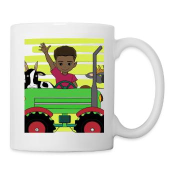 Green Tractor Birthday Anime Farm Animals - Mug - white - Right