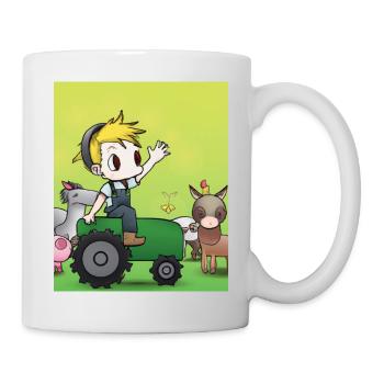 Green Tractor Birthday Anime Farm Animals - Mug - white - Right